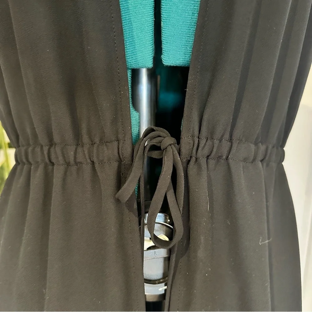 J.Jill Black Sheer Kimono Cover-Up with Drawstring Waist